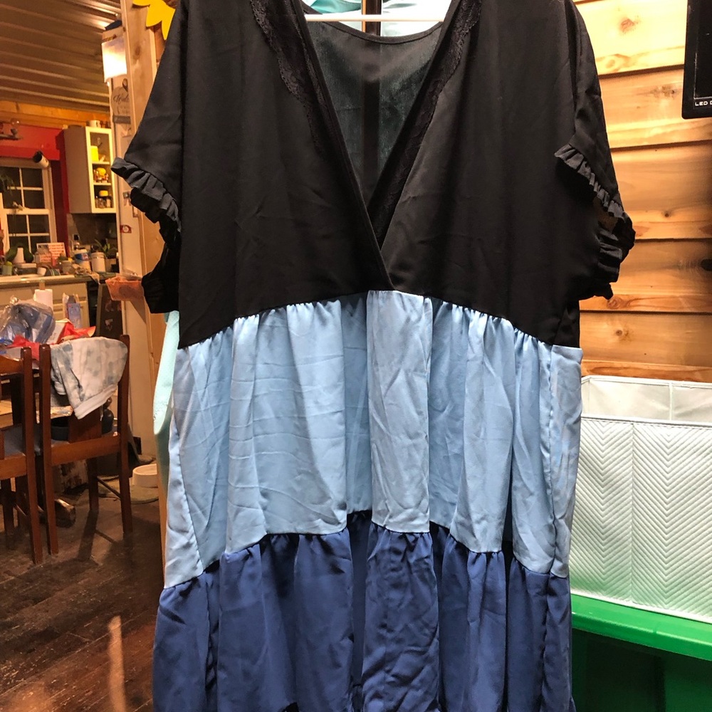 SHEIN Colorblock Black and Blue Dress